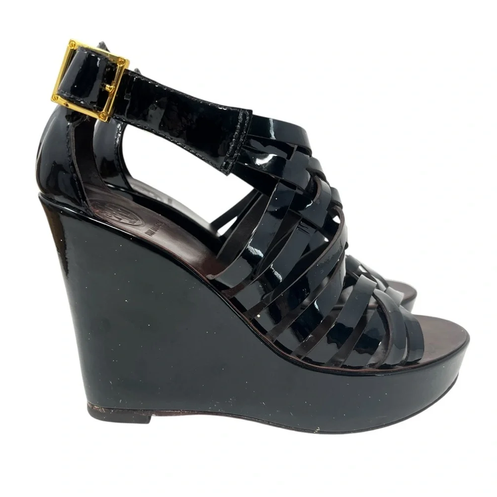Tory Burch Black Patent Leather Wedges